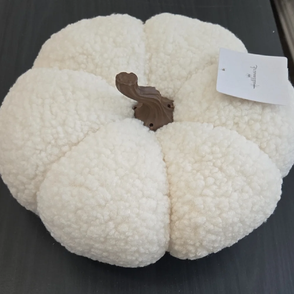 White Plush Fabric Pumpkin Decor Pillow - NWT